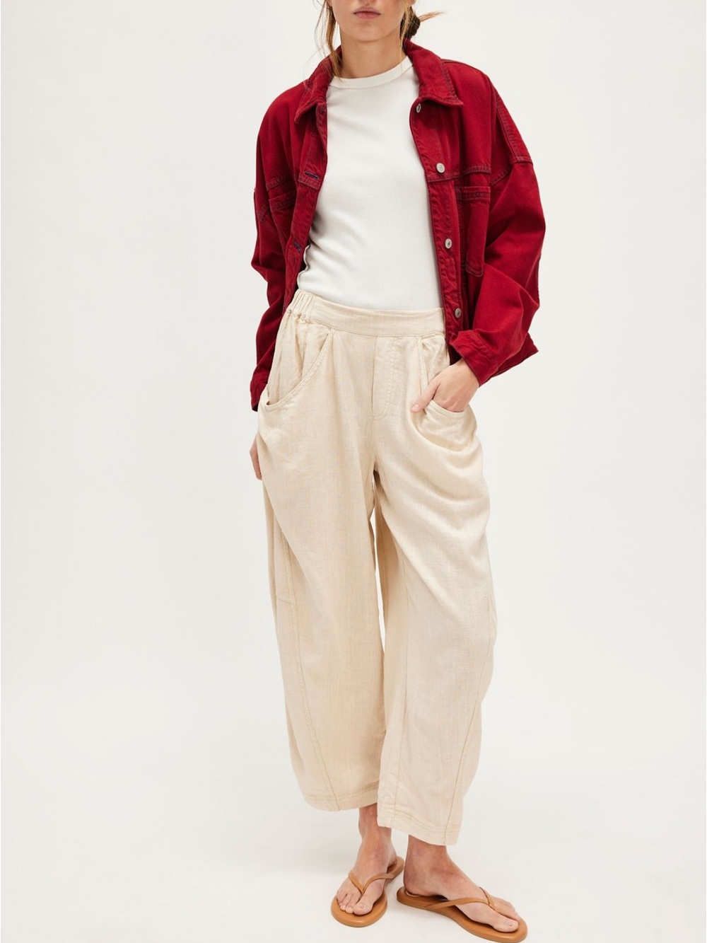 Free people high road solid pull on barrel pants